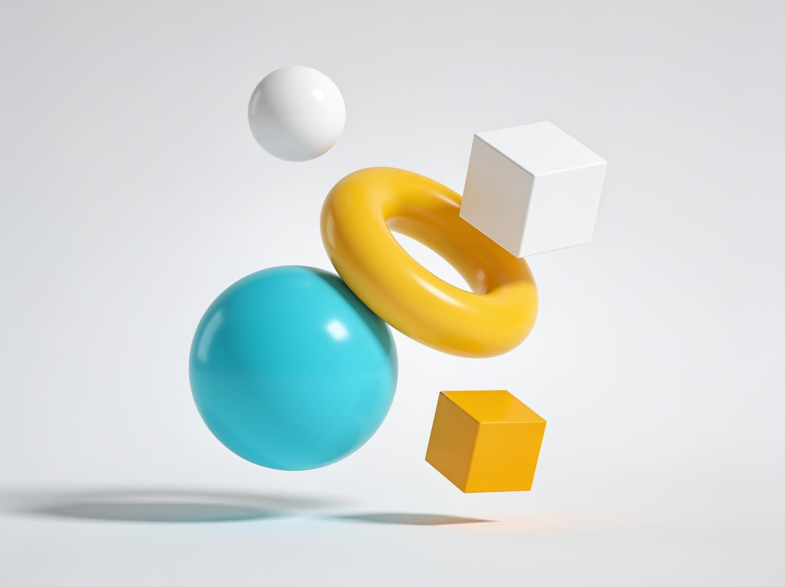 Glossy abstract 3D shapes in cyan and yellow