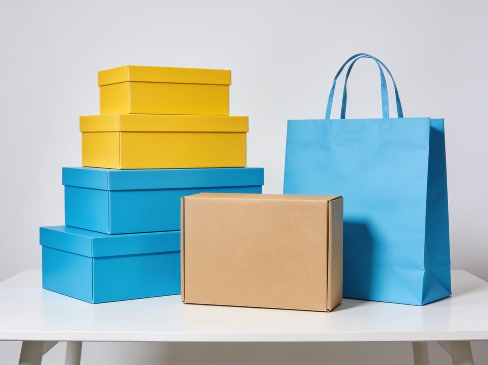 Minimal product packaging in 180 Degree brand colors on a studio table
